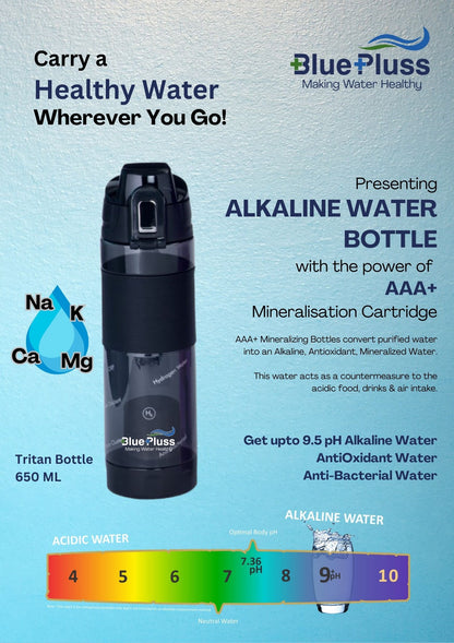 BluePluss Alkaline Water Bottle (AAA+) - Tritan Material - Black